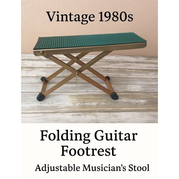 Vintage 1980s Folding Guitar Footrest Adjustable Metal Foot Stool w/Rubber Top - Picture 1 of 13